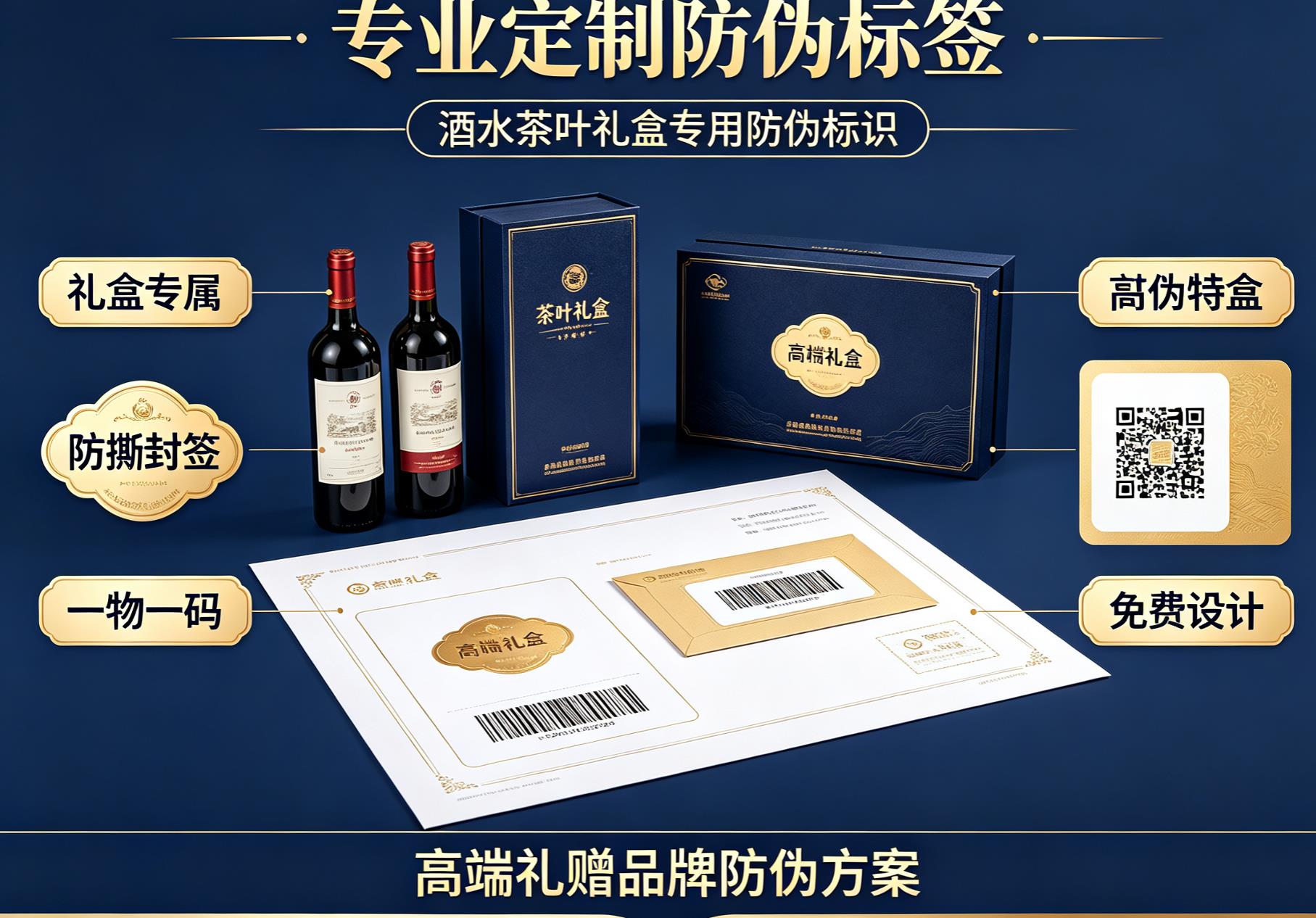 专业定制防伪标签 酒水茶叶礼盒、防伪标识