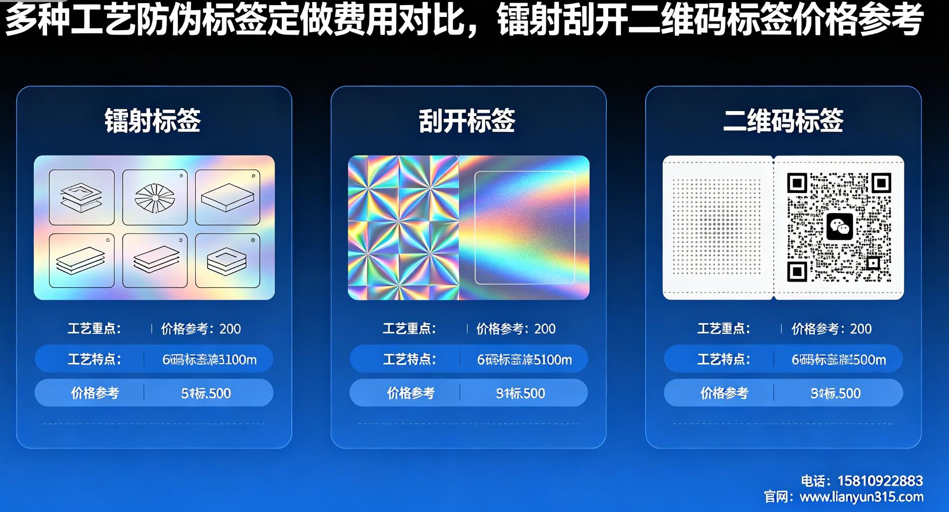 多种工艺防伪标签定做费用对比，镭射刮开二维码防伪标签价格参考