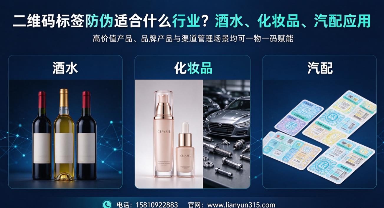 二维码标签防伪适合什么行业？酒水、化妆品、汽配应用