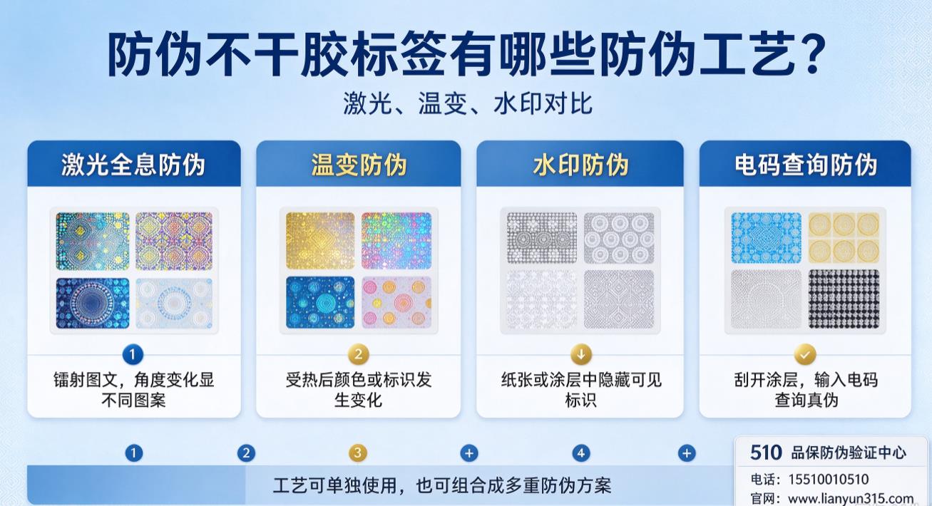 防伪不干胶标签有哪些防伪工艺?激光、温变、水印对比 防伪不干胶标签有哪些防伪工艺?激光、温变、水印对比